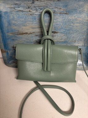 Pebbled Sage Green Crossbody Bag with Knotted Loop Detail